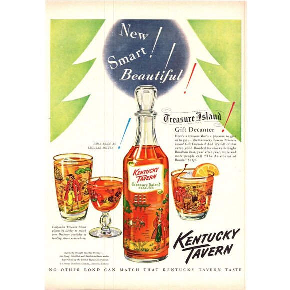 1951 Kentucky Tavern Bourbon Treasure Island Decanter Vintage Print Ad Wall Art - Picture 1 of 2